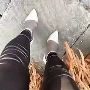 Walking outside in heels