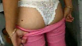 Filming my girlfriend's juicy ass in undies and her big natural boob