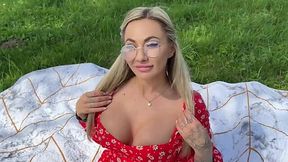 the blonde sucked a big dick in the fresh air.