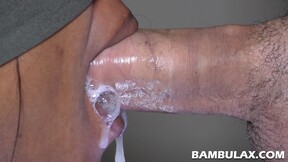 ”Ebony slut milking my dick with her expert tongue”