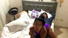 My stepson fucks his girlfriend next to me