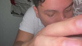 Colombian twink gets rimming from big dick boyfriend at family home - be careful they dont get caught! #ass #licker #bear #rimming #bigdick #latino #colombian