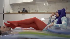 Miku Relaxing - Red Pantyhose On Man Face