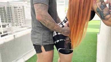The muscular trainer fucked his busty milf student outdoors hard and fast