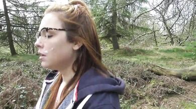 Facial walk in the woods caught by a stranger cum on glasses
