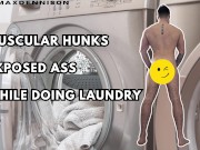 Muscular hunks exposed ass while doing laundry