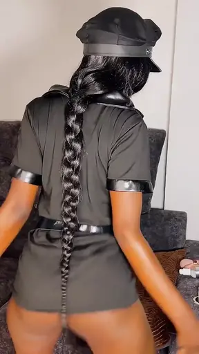 Nasty police officer with ponytail sucks and squirts