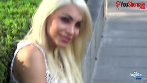 Sexy Angeles Cid shows her tranny tits outdoors!