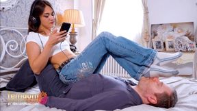 He will now suck my dirty socks ( Sock Worship with Queen Marie Müller ) - 640p wmv