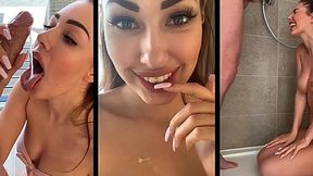 Beautiful girl sucks cock, eats sperm and gets golden shower