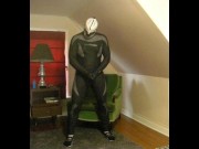 wetsuited lucha libre skeleton masked frogman playing with his cock