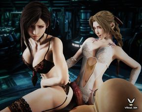 Double Pussyjob with cumshot - parody of Final Fantasy featuring ifa Lockhart, Aerith Gainsborough, Rude