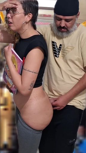 Slutty Student Gets Cumshot in Public on the Bus