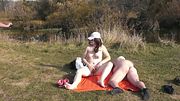 Naked in Public. Wife masturbates on wild beach next to random fellow traveler while husband sunbathes. Public Nudity