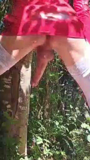 Exhibition in the Woods Latex Mini Skirt White Stockings and Pink Heel