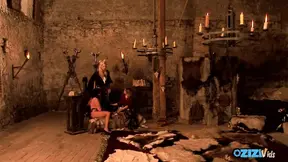 Bossy queen uses her lesbian slaves to get off hard