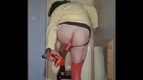 sissy crossdresser wanting another man to fuck him balls deep and give him a taste of his own ass afterwards like he is doing on this cordless drill with the 2 vote down wankers