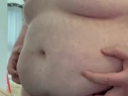 Fat chub dick squashed under belly