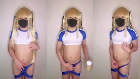 cute femboy in tight gym outfit squirts