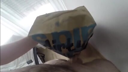 Dirty German girl blowjob with a McDonalds Paper Bag on head