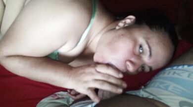 My stepsister gorges on her monster cock throat deep
