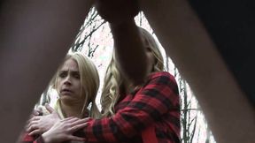 ”Big dicked exhibitionist found himself a couple of lustful babes”