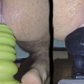 Hole training with wide toys and taking 9 cm buttplug for first time