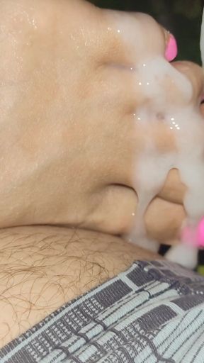 Thrilling moment from "Do I have beautiful toes? He came profusely on them!"