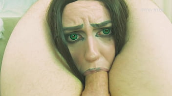 Shego greedily sucks Dr. Drakken&#039_s big cock and takes it so deep to make him creampie her mouth