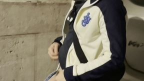 amateur boy taking his fat cut cock out of his jeans and pissing in the street