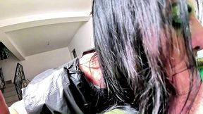 trash bag slut roleplay. plastic fetish milf deepthroat, doggy and double cum on shiny bag preview