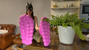 Catwoman Miriam In Pink Slippers Rubbing His Dick In Evening - Black Stockings