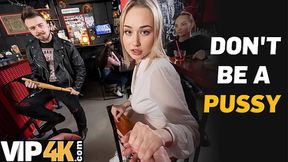 Blonde beauty fucks stranger's cock in public bar
