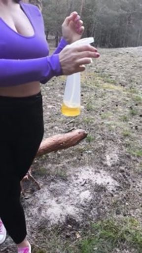 Enjoy Riga girl's juicy forest pissing
