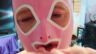 Uk tv bitch in spandex fetish mask toying and gulping used condoms. Fetish grubby cumslut