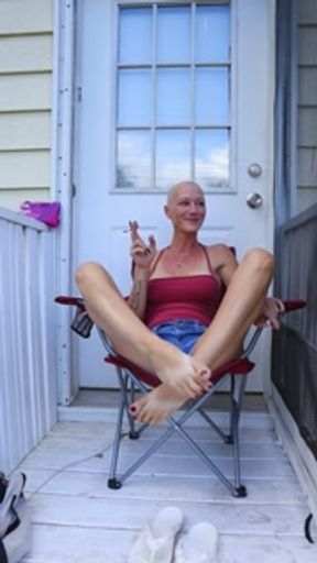 Toe Spreads While Smoking On The Porch