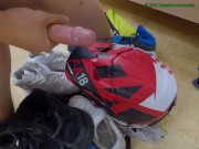 Trashing Puma Rebound and white nike AF1 and cumming on Fox helmet