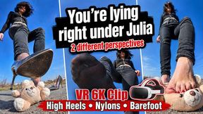 VR 3D 6K | You’re Lying Right Beneath Julia’s Elegant High Heels | Teddy POV, Nylons & Bare Feet