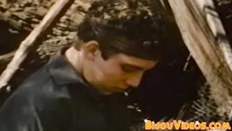 Vintage outdoor bareback fuck with big cock stud