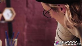 ”Beautiful tbabe art professor Axelle Rose gets her face painted with white cum”