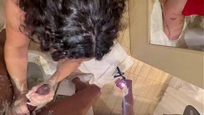 Shaved slut Betty gags on BBC while giving deepthroat blowjob and rimming