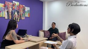 caught in the office - rebellious students threesome with sexy principal