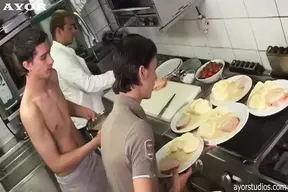 Handsome Restaurant Staff Enjoy a Sweaty Suck Session!