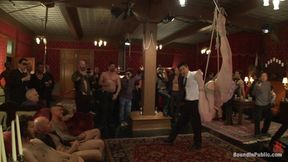 Partygoers Beat and Skull Fuck a Big Dick Stud in Bondage.