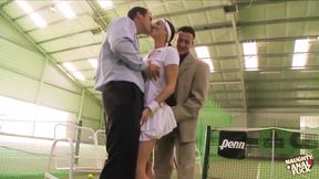 Voluptuous raven-haired tennis player enjoys hardcore anal and pussy eating in a threesome
