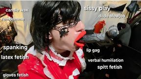 Sissy play, dildo blowjob, candle wax and spanking, spitt fetish and gloves fetish with latex fetish in BDSM studio with My Mistress GospodaricaEmma and me Her sissy slutty Wolfy01