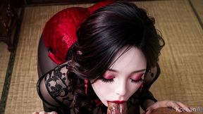 horny asian girl deepthroats thick cock to the balls [ai]
