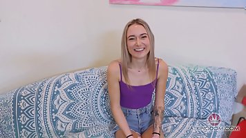 Skinny blonde teen Thea Summers showing her pussy on cam