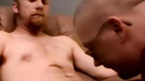 ”Unshaved amateur offers his small prick to a chubby prick sucker”