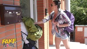Cheating Boyfriend Fucks 18+ Teen Backpacker With Girlfriend In Next Room